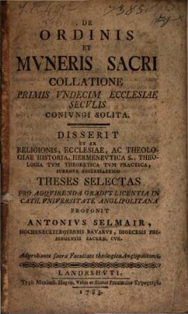 De Ordinis Et Muneris Sacri Collatione Primis Undecim Ecclesiae Seculis Coniungi Solita