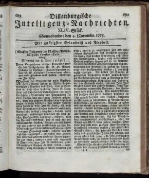 Sonnabends: den 4. Novembr. 1775.