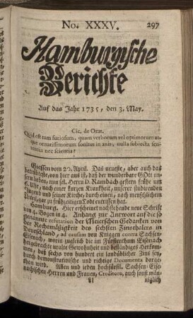 No. XXXV. Auf das Jahr 1735, den 3. May. - No. XLIII. Auf das Jahr 1735, den 31. May.