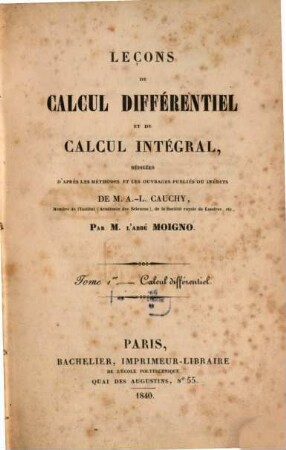 Leçons de calcul différentiel et de calcul intégral, 1. Calcul différentiel