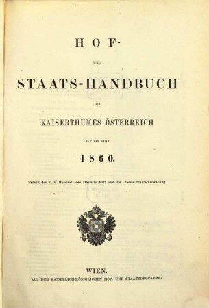 Hof- und Staats-Handbuch des Kaiserthumes Österreich. 1860,1