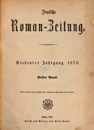 Deutsche Roman-Zeitung. 1870,1 = Jg. 7