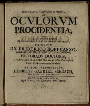Dissertatio Inavgvralis Medica, De Ocvlorvm Procidentia