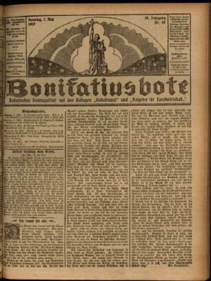 Erste Ausgabe vom Sonntag, den 07. Mai 1922.