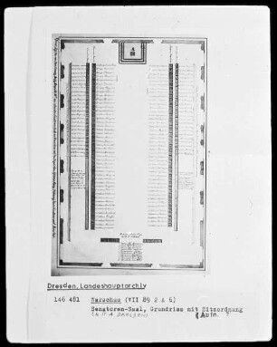 Warschau, Schloss, Senatorensaal, Eintragung der Sessionsrangordnung der Senatoren und Minister