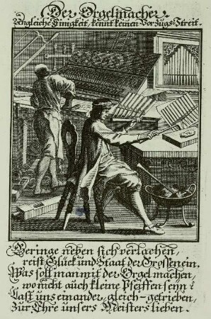 Abbildung der Haupt-Stände: Der Orgelmacher : Der Orgelmacher. Blatt aus: Weigel, Christoph der Ältere: Abbildung der gemein-nützlichen Haupt-Stände. Regensburg, 1698. Kupferstich