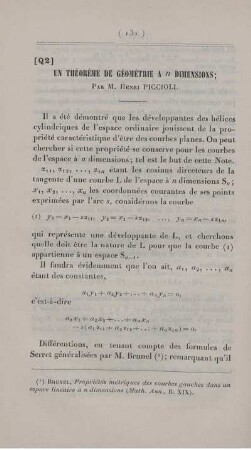 Un théorème de géométrie a n dimensions.
