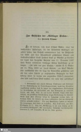 XII. Zur Geschichte der "Göttinger Sieben"
