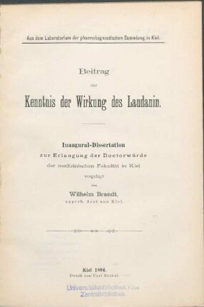 Beitrag zur Kenntnis der Wirkung des Laudanin
