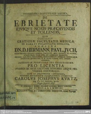 Dissertatio Inauguralis Medica, De Ebrietate Ejusque Noxis Praecavendis Et Tollendis,