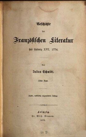 Geschichte der Französischen Literatur seit Ludwig XVI. 1774, 1