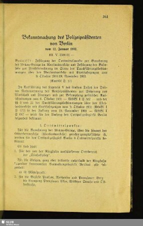 Bekanntmachung des Polizeipräsidenten von Berlin : vom 12. Januar 1932