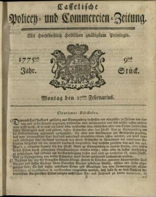9tes Stueck, Montag den 27ten Februarius 1775
