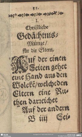 I. Christliche Gedächtnis-Münze, für die Eltern