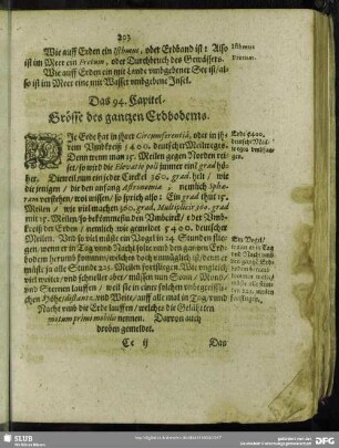 Das 94. Capitel. Grösse des gantzen Erdbodems