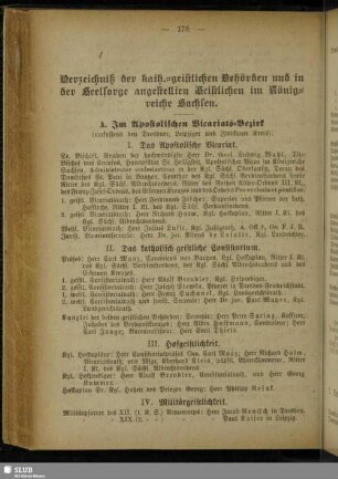 Verzeichniß der kath.-geistlichen Behörden und in der Seelsorge angestellten Geistlichen im Königreiche Sachsen