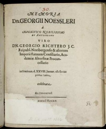 Memoria Dn. Georgii Noessleri