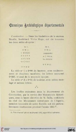 Chronique Archéologique départementale