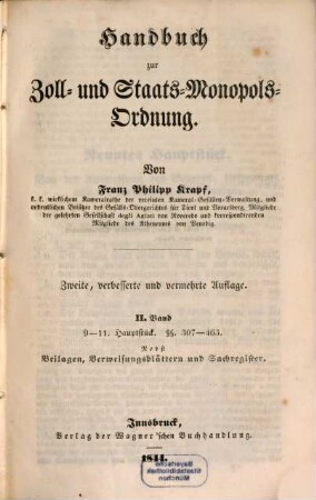 Handbuch zur Zoll- und Staats-Monopols-Ordnung, 2. 9 -11. Hauptstück. §§ 307 - 463