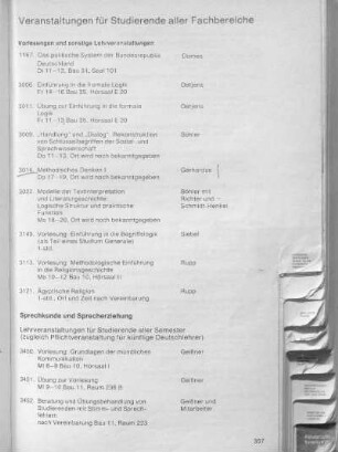 Veranstaltungen für Studierende aller Fachbereiche