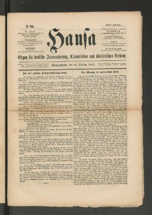 No. 99. Sonnabend, den 12. Februar 1853.