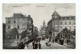Blick von der Neckarbrücke in die untere Kaiserstraße mit Hauptpost, im Hintergrund der Kiliansturm