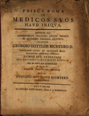 Prisca Roma In Medicos Svos Havd Iniqva