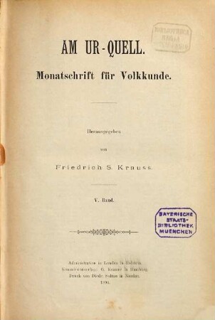 Am Ur-Quell : Monatschrift für Volkskunde. 5. 1894