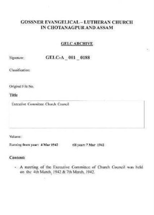 Executive Committee Church Council