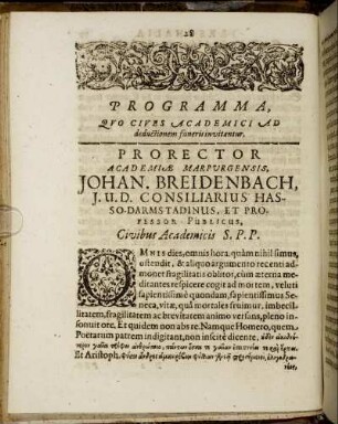 Programma, Quo Cives Academici Ad deductionem funeris invitantur.
