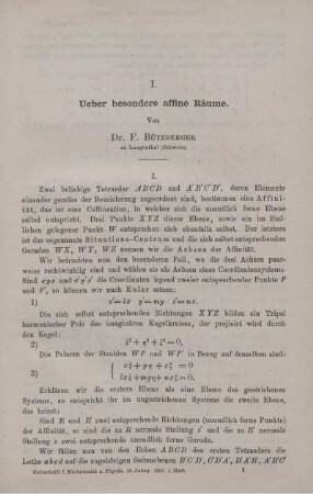 I. Ueber besondere affine Räume.