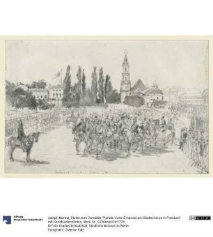 Studie zum Gemälde "Parade Victor Emanuel am Stadtschloss in Potsdam" mit Konstruktionslinien