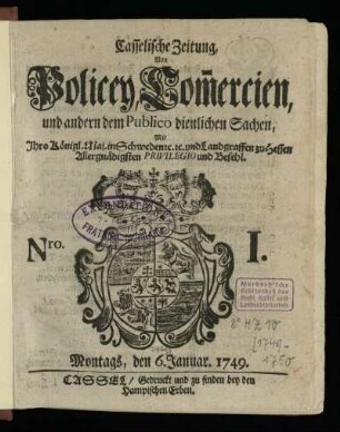 Nro. I, Montags, den 6. Januar 1749