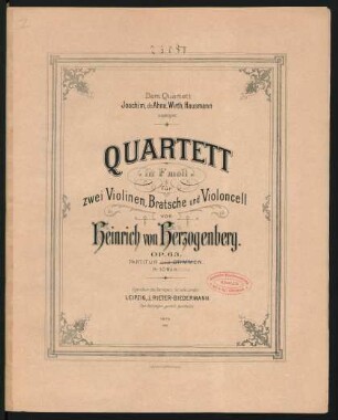 Quartett in f-Moll für zwei Violinen, Bratsche und Violoncell op. 63