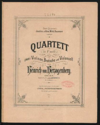 Quartett in f-Moll für zwei Violinen, Bratsche und Violoncell op. 63