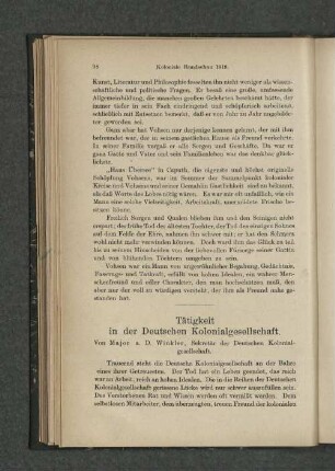 Tätigkeit in der Deutschen Kolonialgesellschaft.