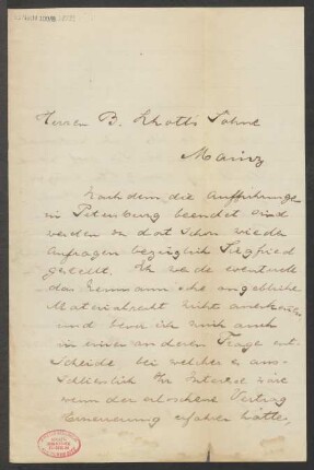 Brief an B. Schott's Söhne : 27.08.1898