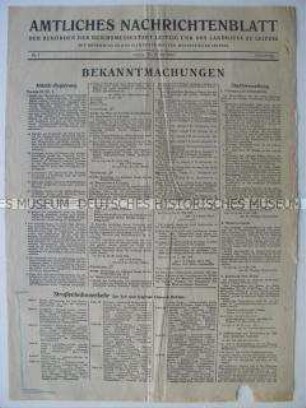 Nachrichtenblatt der Leipziger Behörden: Befehle der Militärregierung (Geschäftskonten, Geschäftseröffnungen, Warenherstellung); betriebene Straßenbahnlinien; Lebensmittelversorgung