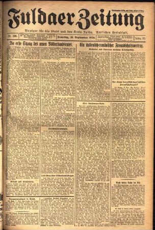 Ausgabe vom Samstag, den 18. September 1926.