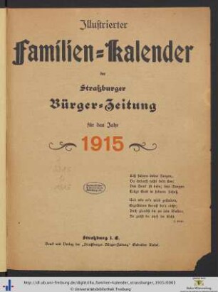 Illustrierter Familien-Kalender der Straßburger Bürger-Zeitung: ... für das Jahr 1915