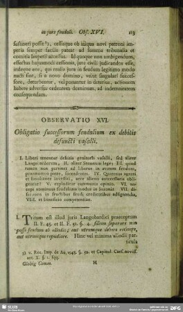 Observatio XVI. Obligatio successorum feudalium ex debitis defuncti vasalli