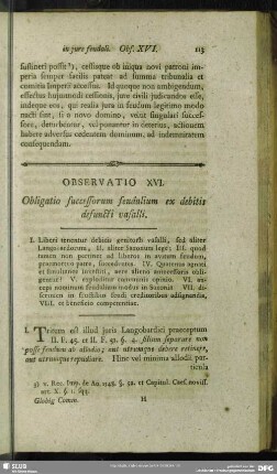 Observatio XVI. Obligatio successorum feudalium ex debitis defuncti vasalli