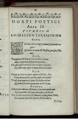Horti Poetici Area II. Vivarium Animalium Terrestrium Agna