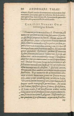 Cap. 17. De Numeri Oratorii origine & laude.