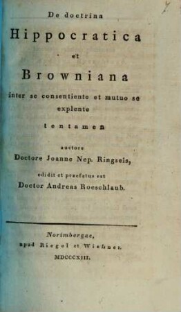 De doctrina Hippocratica et Browniana, inter se consentiente et mutuo se explente tentamen