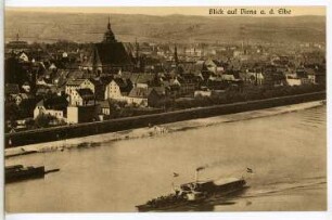 Pirna. Blick auf Pirna - Elbe mit Dampfer