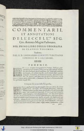 Comentarii et annotationi dell’ excellentissimo signore Giovanni Antonio Magini Padovano.
