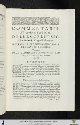 Comentarii et annotationi dell’ excellentissimo signore Giovanni Antonio Magini Padovano.
