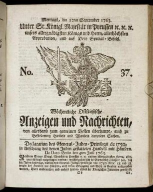No. 37. Montags, den 12ten September 1763.