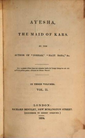 Ayesha, the Maid of Kars : in three volumes, 2